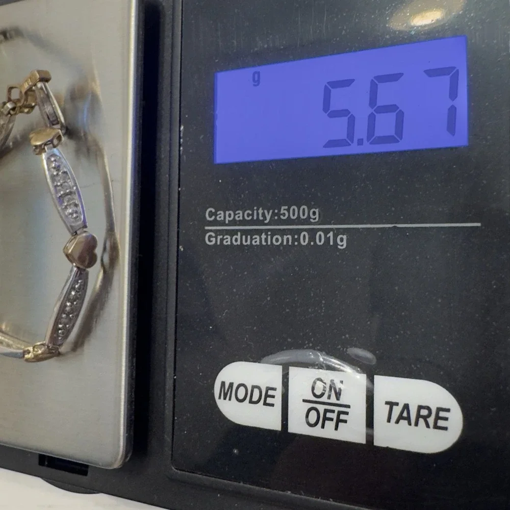 5.6gr 10k Yellow White Gold Diamond Heart love Bracelet Delicate Dainty Feminine